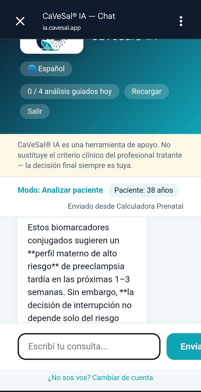 Respuesta de CaVeSal IA usando la EG real del caso y remitiendo la decisión final al criterio clínico